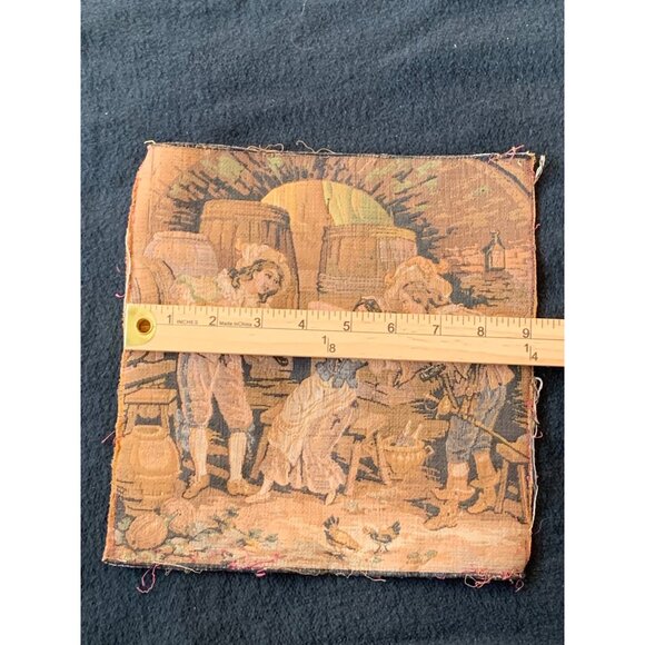 Vintage French Tapestry Square with Rustic Scene of Village Life - Picture 7 of 8